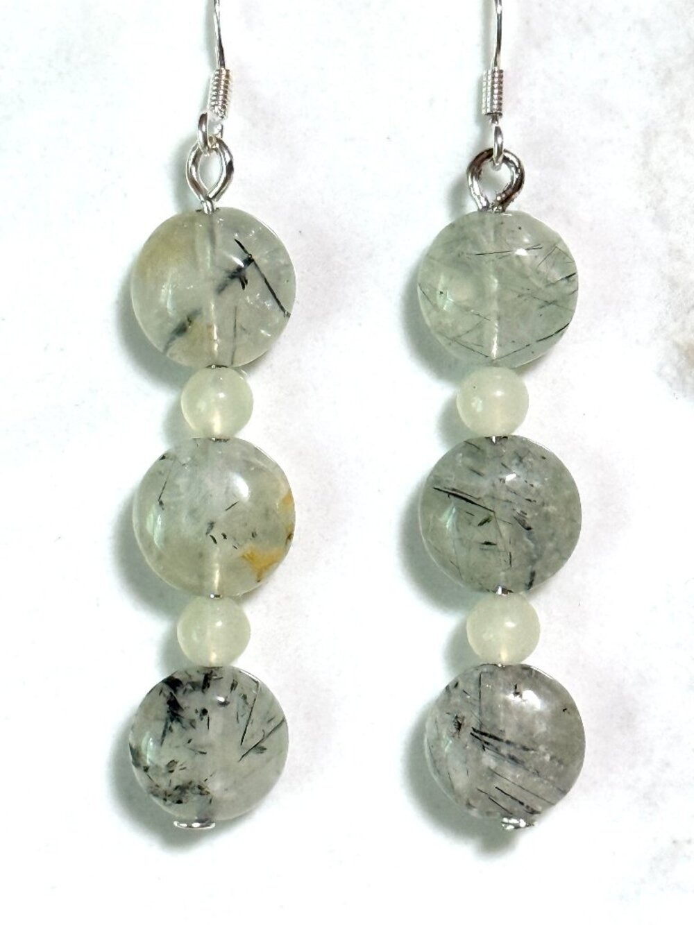 2/$20, Genuine Green Prehnite Dangle Earrings, Gemstone & Sterling Silver Hook